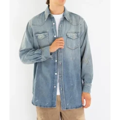 Sale Afslappet Fit Denim Skjorte Skjorter