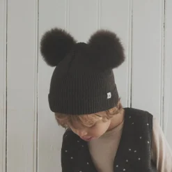 Clearance Alpaka Pompom Strikket Hat Mørke Børn Huer & Kasketter