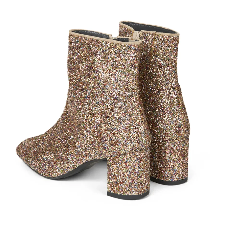 Best - Støvlet På Blokhæl Med Lynlås, 7780 - Multi Glitter / Sand Dame Støvler