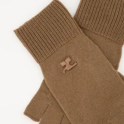 Outlet Beige Uld Unisex Logo Vanter Handsker
