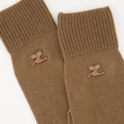 Outlet Beige Uld Unisex Logo Vanter Handsker