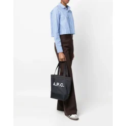 Best denim tote taske med læderbund Dame Indkøbstasker