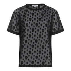New Black Skull Print T-Shirt Dame T-Shirts