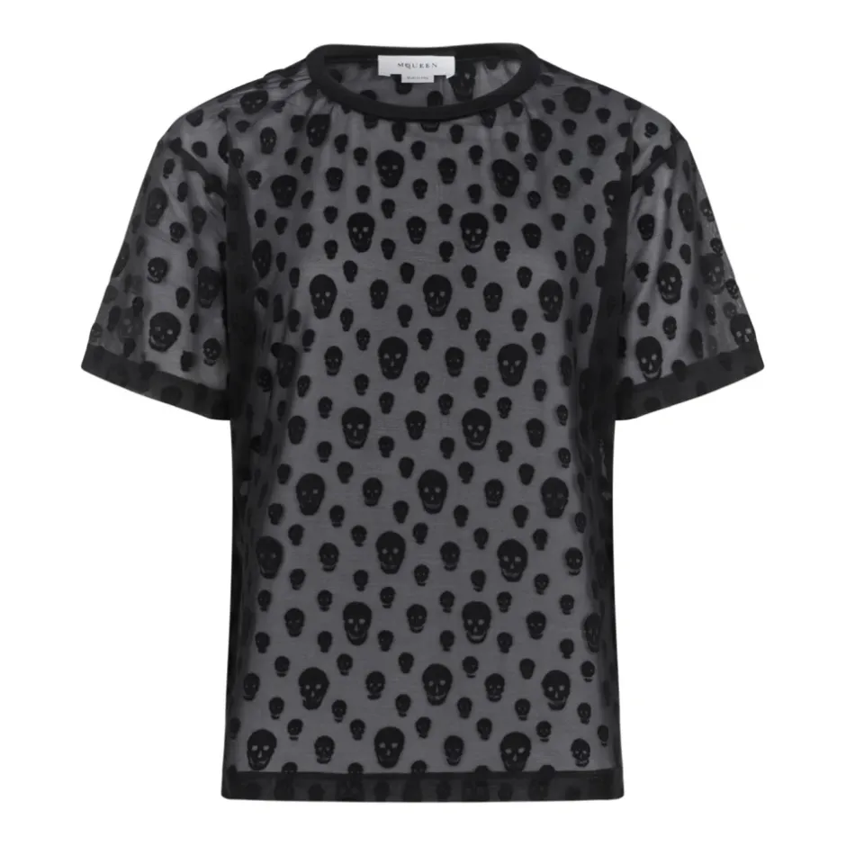 New Black Skull Print T-Shirt Dame T-Shirts