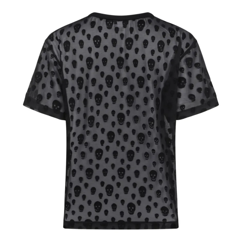 New Black Skull Print T-Shirt Dame T-Shirts