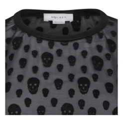 New Black Skull Print T-Shirt Dame T-Shirts