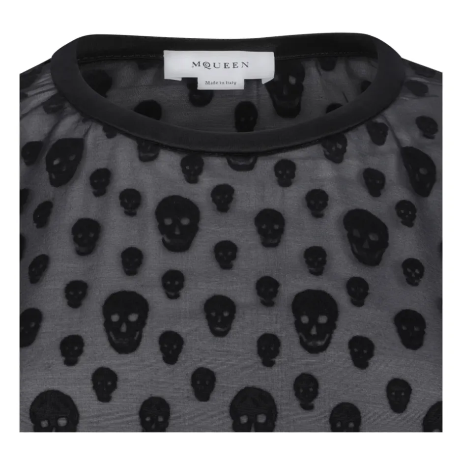 New Black Skull Print T-Shirt Dame T-Shirts
