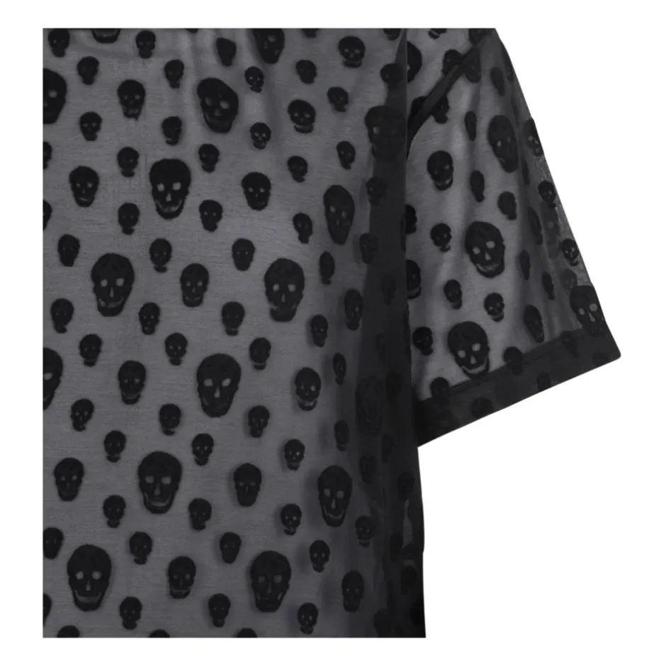 New Black Skull Print T-Shirt Dame T-Shirts