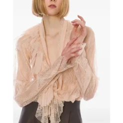 Best Bluse med blonde og flæsehals Dame Bluser & Skjorter