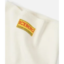 Outlet BØRN - Vanilje uld pandebånd med isbjerg logo på gult mærke Børn Huer & Kasketter