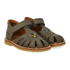 Sale Broderet Velcrosandal - Oliven Børn Sandaler