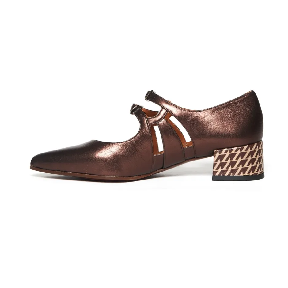 Online Bronze Læder Jersey Sko Dame Pumps|Stiletter