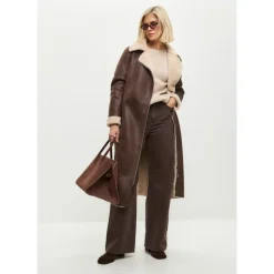 Clearance Faux Reversible Shearling Lang Frakke Dame Frakker