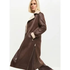 Clearance Faux Reversible Shearling Lang Frakke Dame Frakker