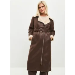 Clearance Faux Reversible Shearling Lang Frakke Dame Frakker