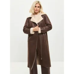 Clearance Faux Reversible Shearling Lang Frakke Dame Frakker