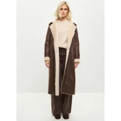 Clearance Faux Reversible Shearling Lang Frakke Dame Frakker