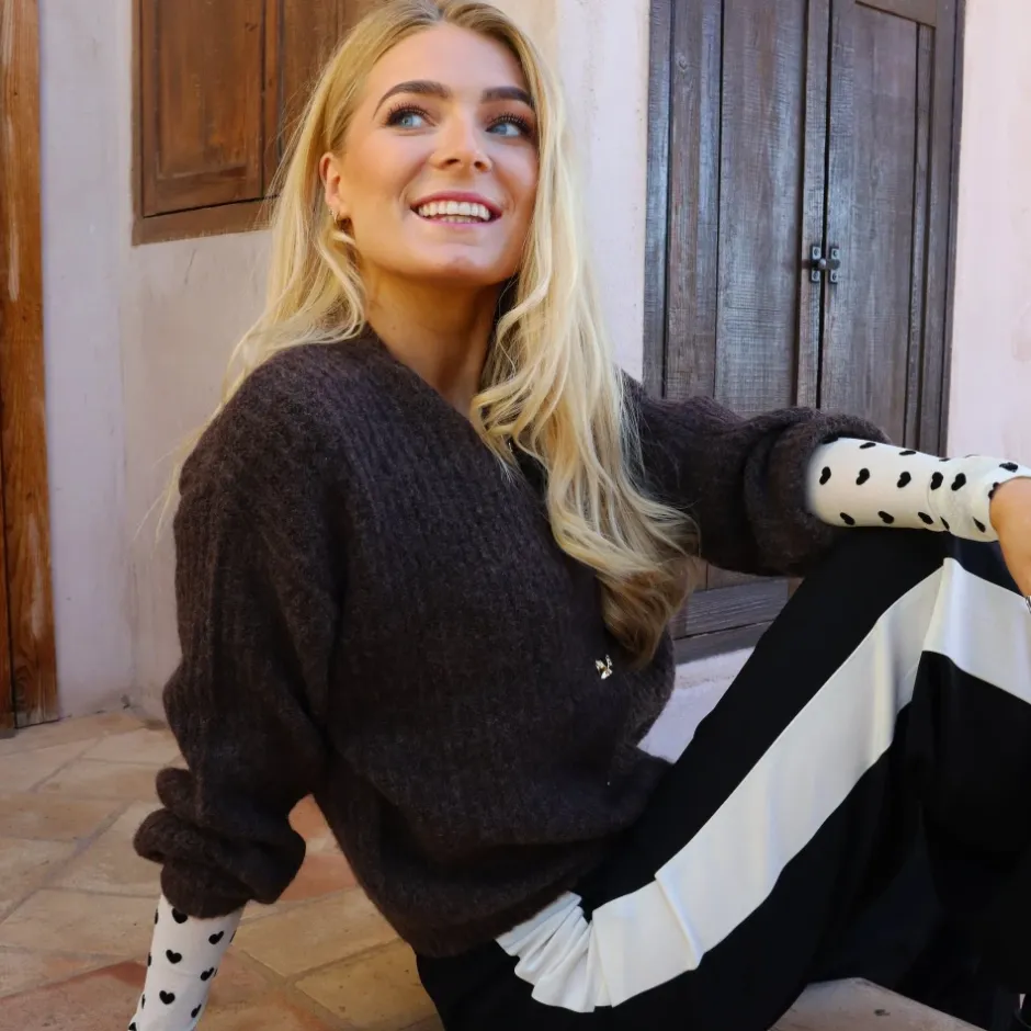 Clearance Melange Knappe Cardigan Dame Striktrøjer & Sweatere