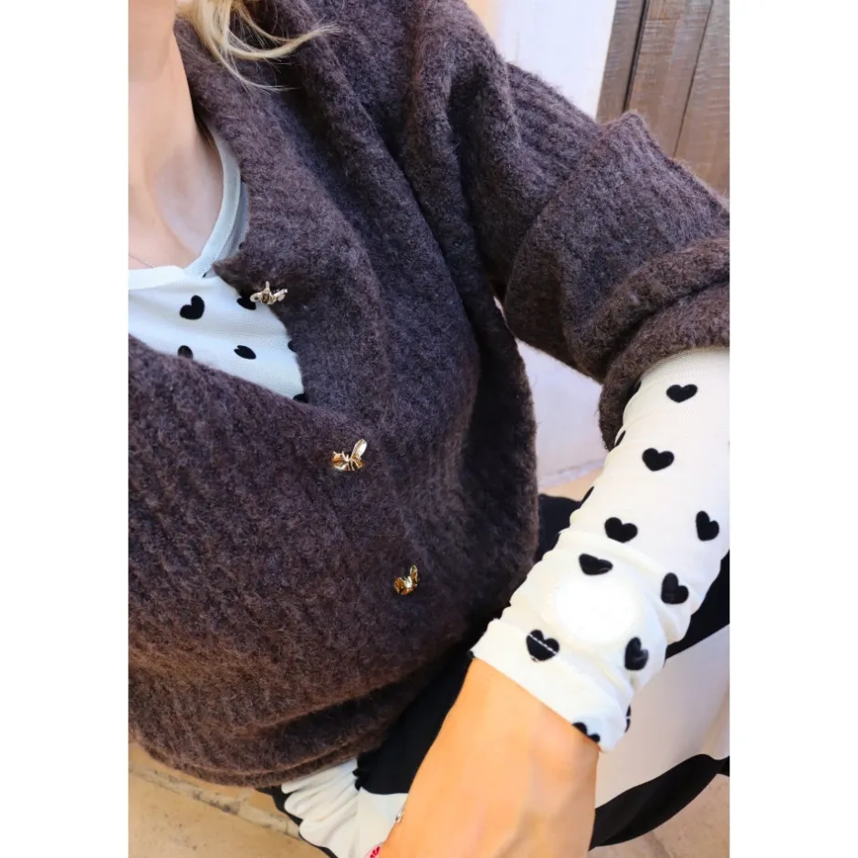 Clearance Melange Knappe Cardigan Dame Striktrøjer & Sweatere
