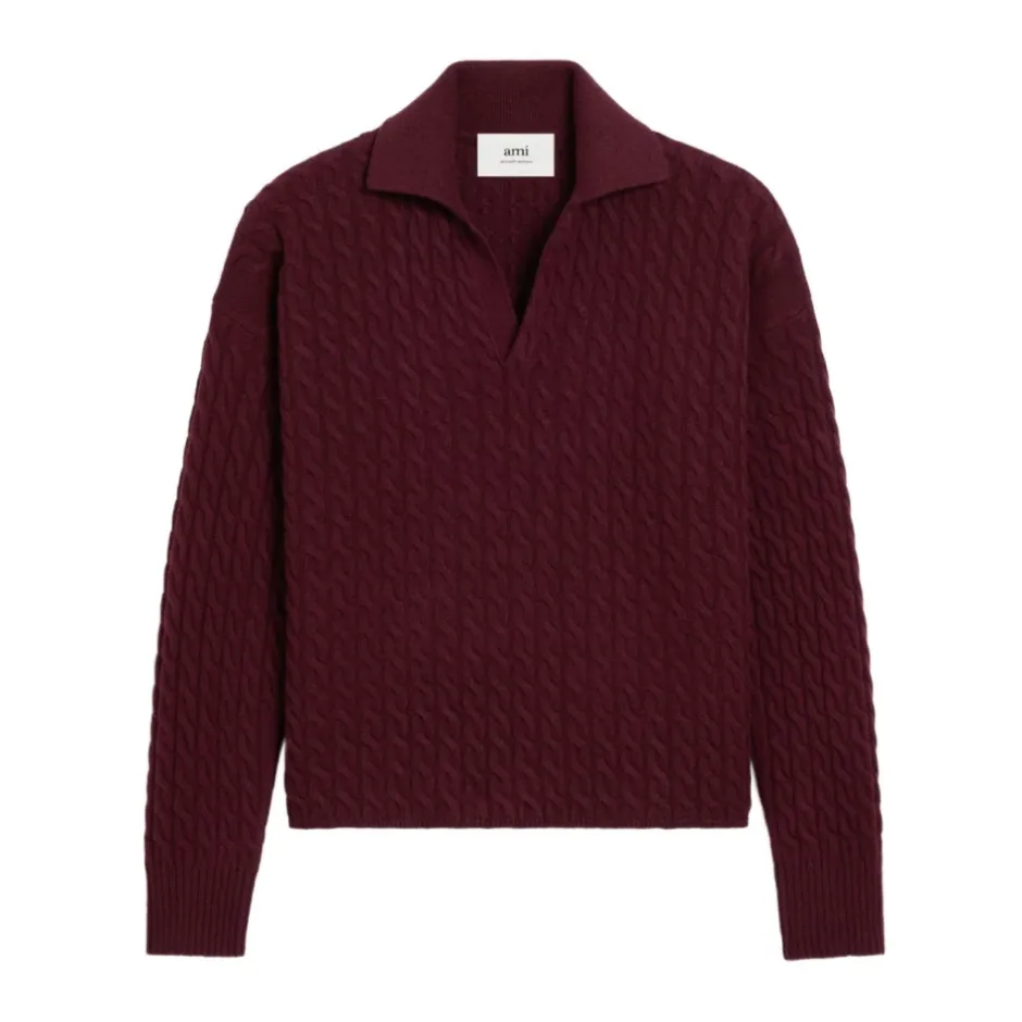 Sale Burgundy Cable Strik Sweater Strik