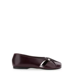 Clearance Burgundy Læder Ballet Flats Dame Ballerina Sko