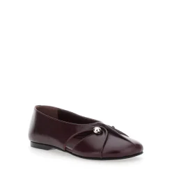 Clearance Burgundy Læder Ballet Flats Dame Ballerina Sko