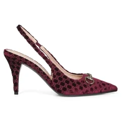 Discount Burgundy Velvet Ankelrem Sandaler Dame Pumps|Stiletter