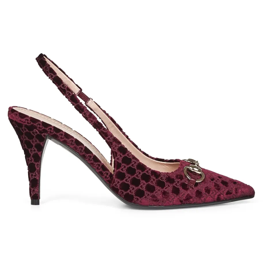 Discount Burgundy Velvet Ankelrem Sandaler Dame Pumps|Stiletter