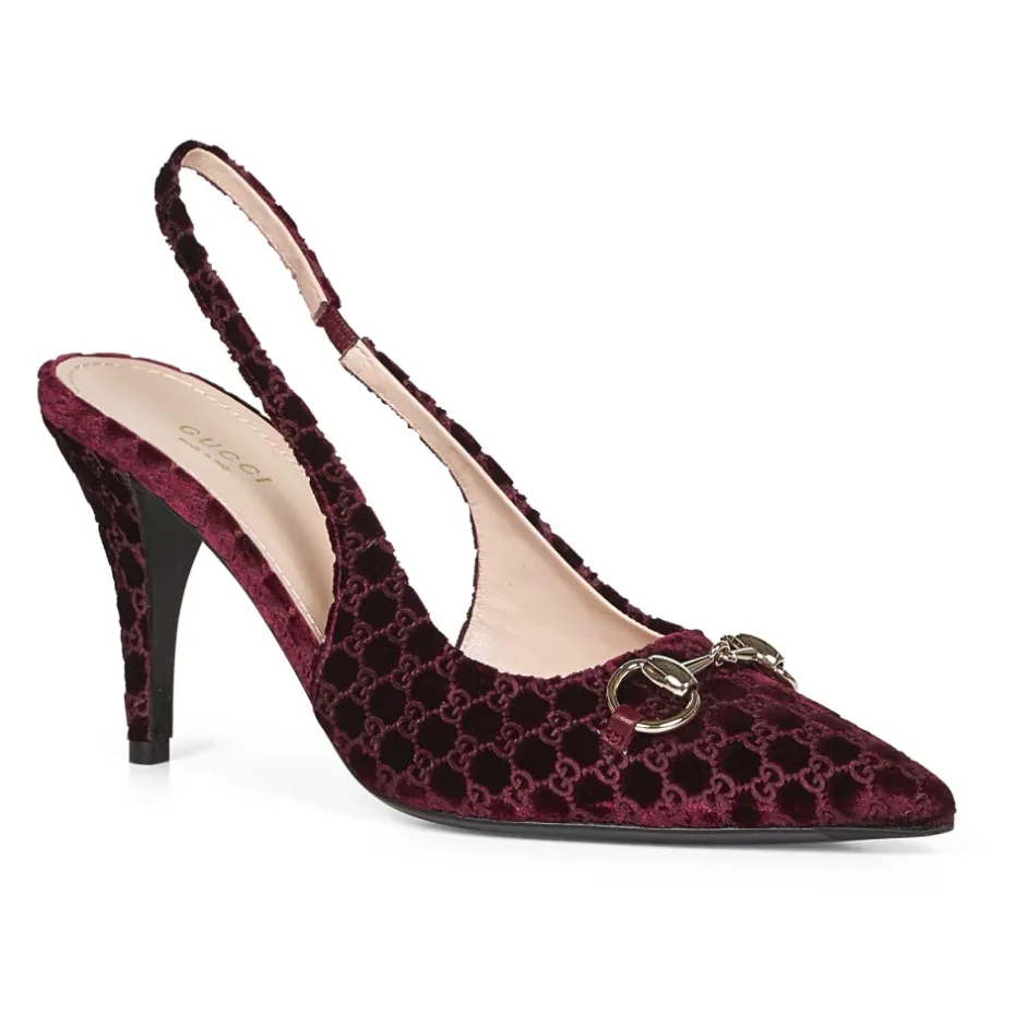 Discount Burgundy Velvet Ankelrem Sandaler Dame Pumps|Stiletter