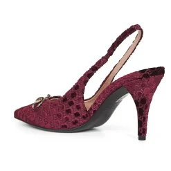 Discount Burgundy Velvet Ankelrem Sandaler Dame Pumps|Stiletter