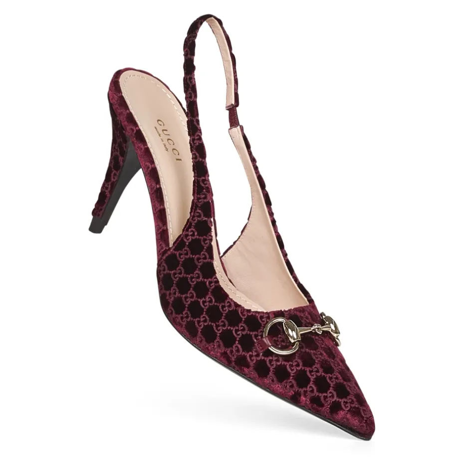 Discount Burgundy Velvet Ankelrem Sandaler Dame Pumps|Stiletter