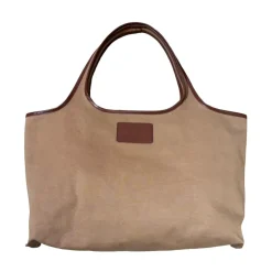 Discount Canvas Læder Trim Tote Taske Dame Indkøbstasker