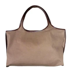 Discount Canvas Læder Trim Tote Taske Dame Indkøbstasker