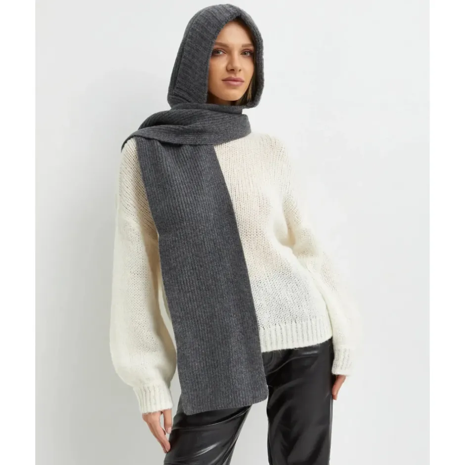 Outlet Cashmere og uld strikket hættehalstørklæde Dame Tørklæder