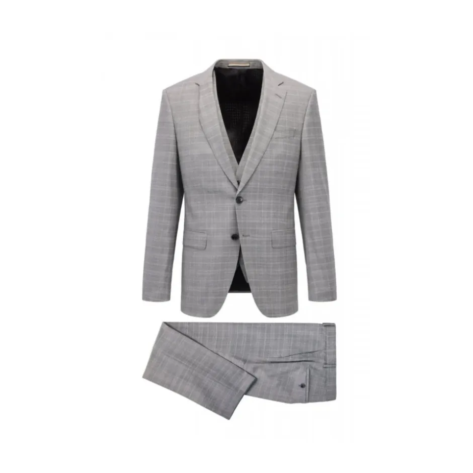 Check Suit med Slim Fit Vest Jakkesæt