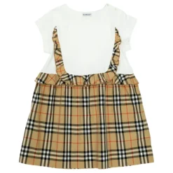 Outlet Check Trim Stretch Cotton Dress Børn Kjoler & Nederdele