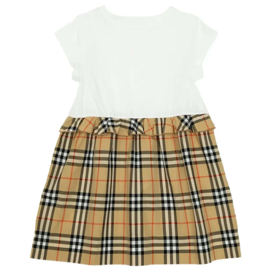 Outlet Check Trim Stretch Cotton Dress Børn Kjoler & Nederdele