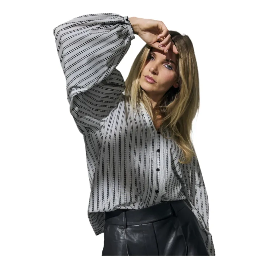 Chic Sort og Hvid V-Shirt Dame Bluser & Skjorter