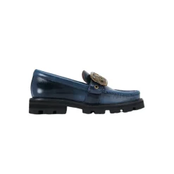 Sale Chunky Læder Loafers med Antik Messing Spænde Dame Loafers