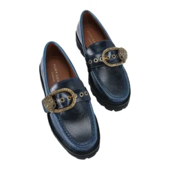 Sale Chunky Læder Loafers med Antik Messing Spænde Dame Loafers