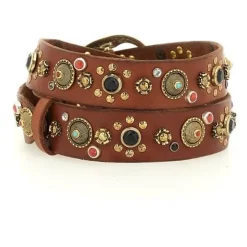 Cintura H3.5 Pelle Vacchetta con Borchie e Strass Dame Bælter