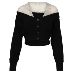 Hot Cropped Cardigan med Transparente Stropper og Rhinestones Dame Striktrøjer & Sweatere