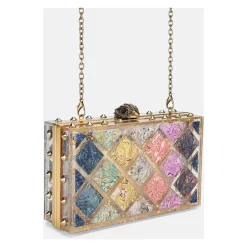 Clearance Crystal Quilt Box Clutch Dame Clutch