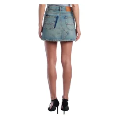 Sale Denim Mini Nederdel med Distressed Effekt Dame Nederdele