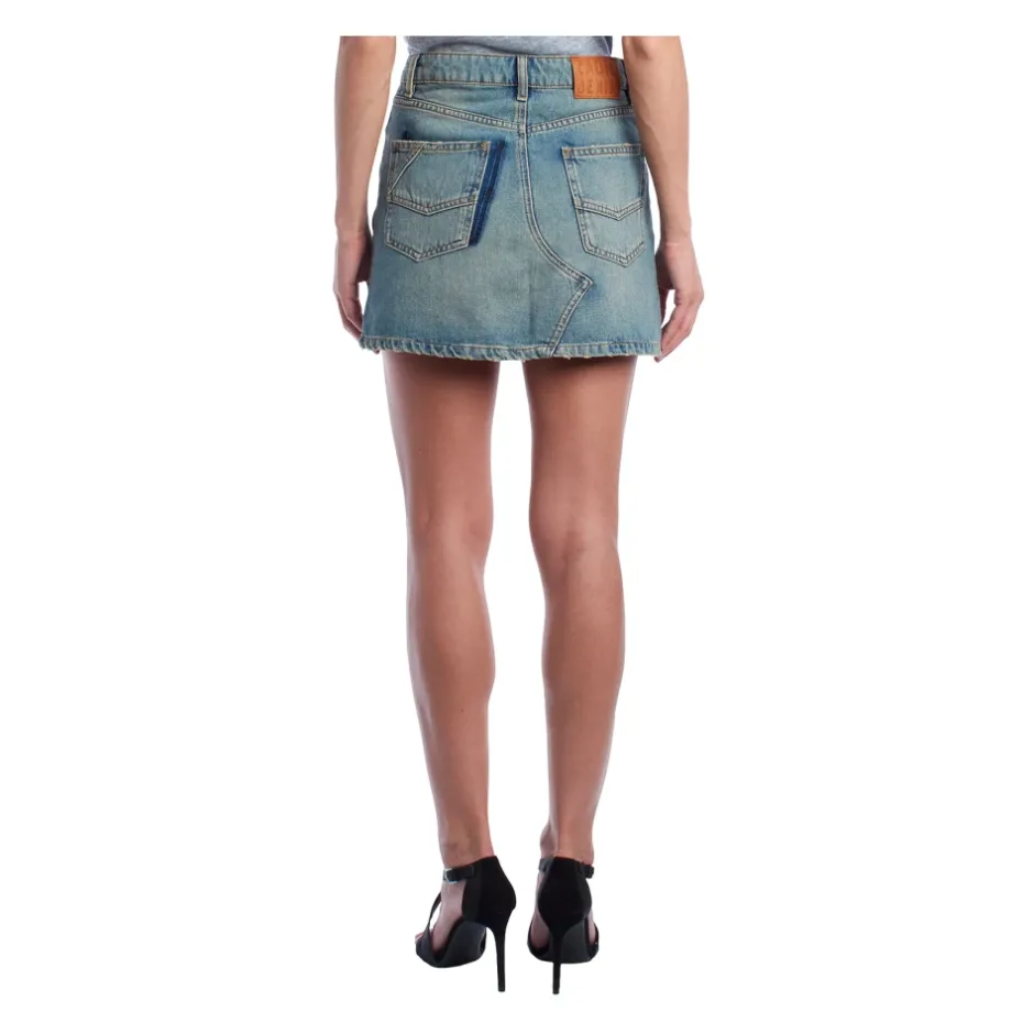 Sale Denim Mini Nederdel med Distressed Effekt Dame Nederdele