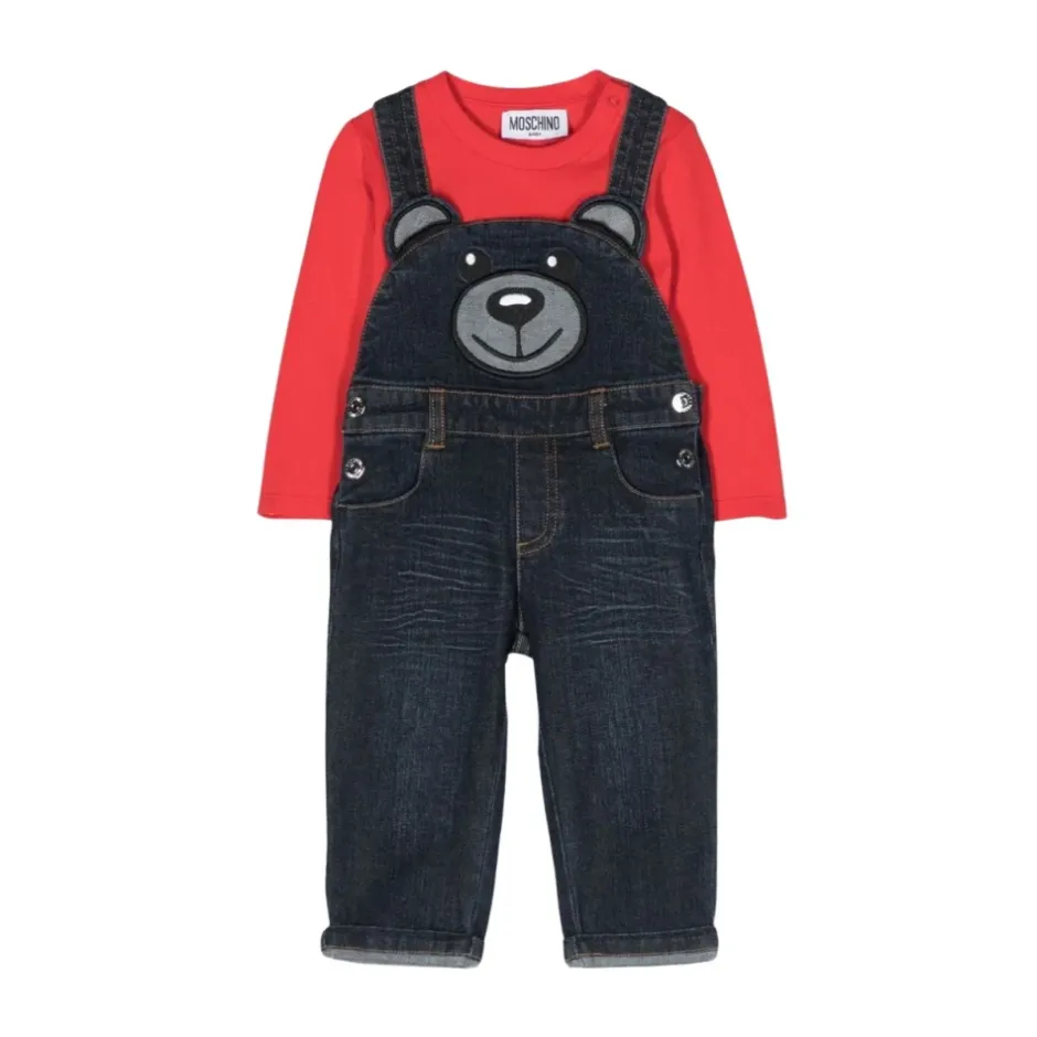 Clearance Denim Salopette og langærmet T-shirt sæt Børn Jumpsuits