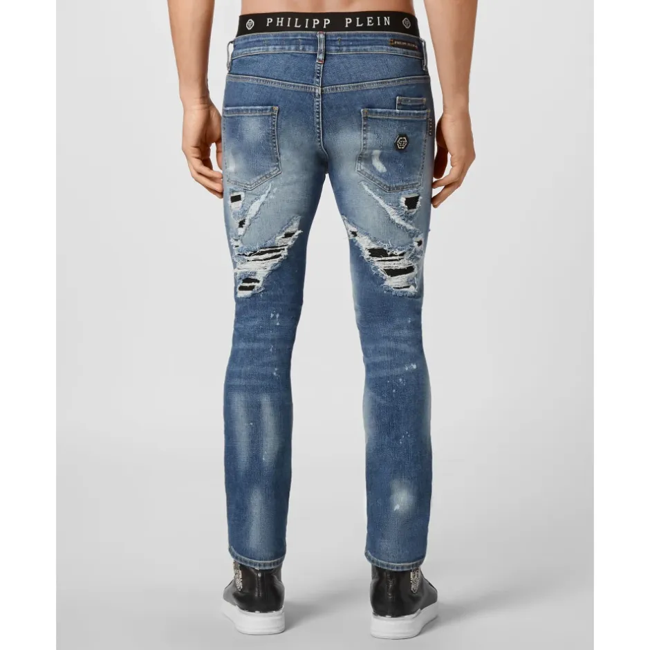 Denim Super Straight Cut Destroyed Jeans