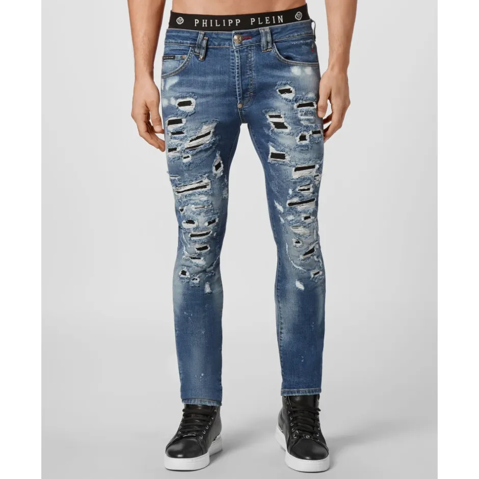 Denim Super Straight Cut Destroyed Jeans