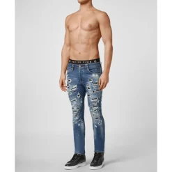 Denim Super Straight Cut Destroyed Jeans
