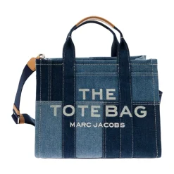 Clearance Denim Tote Taske med Logo Print Dame Indkøbstasker